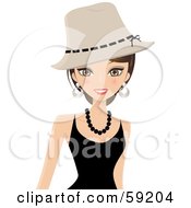 Royalty Free RF Clipart Illustration Of A Stylish Brunette Woman In A Black Dress Wearing A Hat