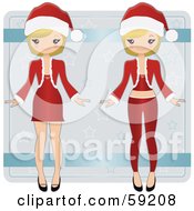Blond Christmas Paper Doll Shown In Two Different Outfits - Version 1