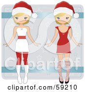 Blond Christmas Paper Doll Shown In Two Different Outfits - Version 2