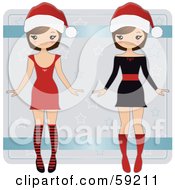 Brunette Christmas Paper Doll Shown In Two Different Outfits - Version 2