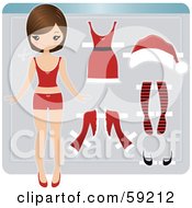 Christmas Paper Doll Girl With Brunette Hair Shown With Clothes