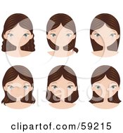 Royalty Free RF Clipart Illustration Of A Digital Collage Of A Brunette Girl Wearing Her Brunette Hair In Six Different Ways by Melisende Vector