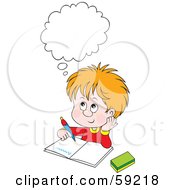 Poster, Art Print Of Thinking School Boy Doing His Homework