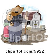 Poster, Art Print Of Sad Farmer Wife Hugging Her Husband Who Is Looking At Their Barn