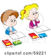 Royalty Free RF Clipart Illustration Of Male And Female Students Sitting In Class