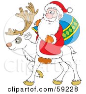 Poster, Art Print Of Santa Riding On The Back Of A White Reindeer