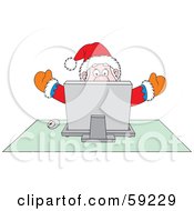 Royalty Free RF Clipart Illustration Of Santa Holding His Arms Up And Sitting Behind A Computer