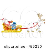 Poster, Art Print Of White Reindeer Pulling Santa In His Sleigh
