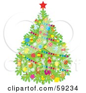 Poster, Art Print Of Lush Green Christmas Tree Adorned With Colorful Decorations And Garlands