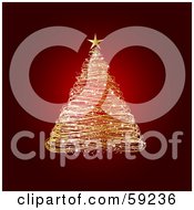 Poster, Art Print Of Elegant Golden Magic Christmas Tree Topped With A Star On Red