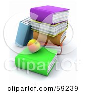 Poster, Art Print Of 3d Stack Of Colorful Books And An Apple