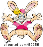 Royalty Free RF Clipart Illustration Of An Energetic Leaping Bunny Rabbit In A Shirt And Hat