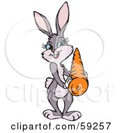 Poster, Art Print Of Pretty Female Rabbit Holding An Orange Carrot