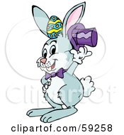 Royalty Free RF Clipart Illustration Of A Bunny Lifting His Hat To Display An Easter Egg On His Head