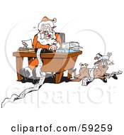 Poster, Art Print Of Reindeer Resting Beside Santa As He Organizes His Naughty And Nice Lists