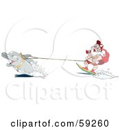 Poster, Art Print Of Dolphin Pair Pulling Santa On A Surfboard