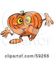 Poster, Art Print Of Friendly Orange Halloween Pumpkin Walking And Gesturing With His Hands