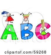 Poster, Art Print Of Stick Children Playing On Giant Abc Letters