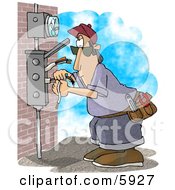 Electrician Wiring A Brick Building Clipart Picture by djart