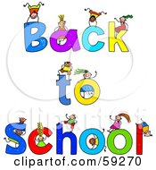 Poster, Art Print Of Stick Children Playing On Back To School Text