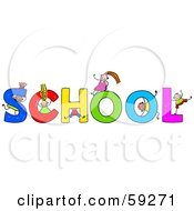 Royalty Free RF Clipart Illustration Of Stick Children Playing On The Word School