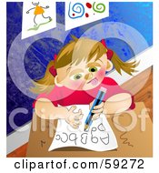 Poster, Art Print Of School Girl Writing Her Alphabet On A Piece Of Paper