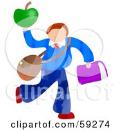 Poster, Art Print Of School Boy Carrying Bags And An Apple