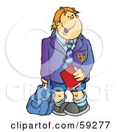 Poster, Art Print Of High School Boy Waiting For The Bus Holding A Book And Backpack