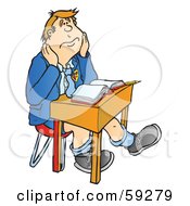 Royalty Free RF Clipart Illustration Of A Bored High School Boy Sitting At A Desk by Snowy