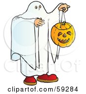 Poster, Art Print Of Halloween Ghost Holding A Pumpkin