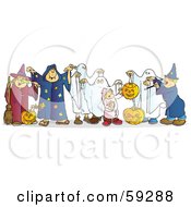 Poster, Art Print Of Group Of Halloween Children In Witch Wizard And Ghost Costumes