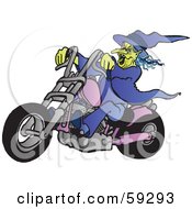 Royalty Free RF Clipart Illustration Of A Green Witch Riding A Purple Motorcycle