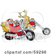 Royalty Free RF Clipart Illustration Of Rudolph And Santa Riding Motorcycles by Snowy #COLLC59296-0092