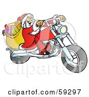 Poster, Art Print Of Santa With His Toy Sack Riding A Chopper Motorcycle