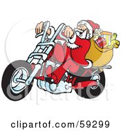 Royalty Free RF Clipart Illustration Of Santa With His Toy Sack Riding A Motorcycle by Snowy #COLLC59299-0092