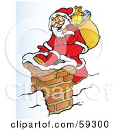Poster, Art Print Of Santa Carrying His Sack And Climbing Into A Chimney