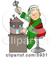 Christmas Elf Building A Toy House Clipart Picture