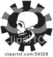 Poster, Art Print Of Creepy White Skull Over A Gear - Version 1