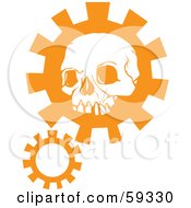 Poster, Art Print Of Orange Human Skull Head Over A Gear