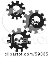 Poster, Art Print Of Three Black And White Skull Gears