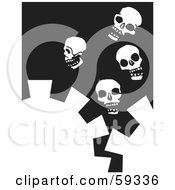 Poster, Art Print Of White Cogs And Four Skulls On Black