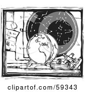 Royalty Free RF Clipart Illustration Of A Black And White Globe On A Desk