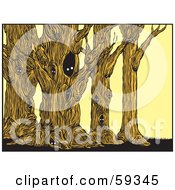 Royalty Free RF Clipart Illustration Of Spooky Eyes Peering Out Of Holes In Trees by xunantunich