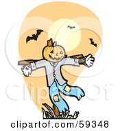 Royalty Free RF Clipart Illustration Of A Scare Crow With A Pumpkin Head Under Vampire Bats