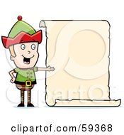 Male Christmas Elf Presenting A Blank List