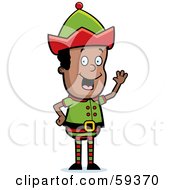 Poster, Art Print Of Male Christmas Elf Smiling And Waving