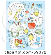 Poster, Art Print Of Blue Background Of School Items And Courses