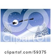 Poster, Art Print Of Group Of Reindeer Flying Santas Magical Sleigh Over A Winter Landscape On Christmas Eve