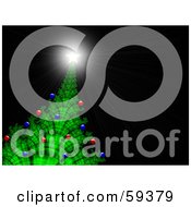 Royalty Free RF Clipart Illustration Of A Green Fractal Christmas Tree With Colorful Ornaments And A Shining Star On Black by ShazamImages