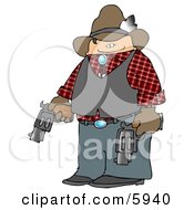 Smiling Cowboy Holding Two Loaded Guns Clipart Picture